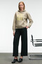 Lioraen Women's Printed Relaxed Kangaroo Pocket Hooded Stone Color Sweatshirt - 2