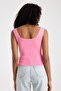Women's Square Neck Sleeveless Crop Knit Blouse - 3