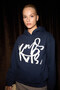 Lioraen Women's Printed Relaxed Kangaroo Pocket Hooded Navy Blue Sweatshirt - 5