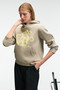 Lioraen Women's Printed Relaxed Kangaroo Pocket Hooded Stone Color Sweatshirt