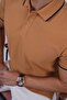 Tan Navy Blue Collar Striped Gift Boxed Men's Polo Neck T-Shirt - 2