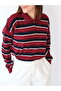 Una Fiaba - Women's Three-Button Shirt Collar Knit Sweater with Bordure Stripes
