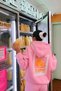 Oversize Women's Tracksuit Set Pink - 3 Thread Raised Fleece, Hoodie, Full Orange Print on the Back - 5