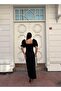 Square Neck Maxi Length Black Dress with Stone Detail - 2