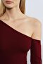 Claret Red Boat Neck Long Sleeve Women's Bodysuit Sh201 - 5
