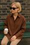 Brown Oversize Wide Cuff Women's Shirt 27384 - 4