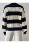 Navy Blue White Soft Textured Hair Braided V-Neck Knitwear Sweater - 6