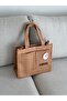Canvas Fabric Large Shoulder Bag with Embroidered Details W32 H28 - 2