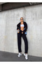 Women's Oversized Zip-Up Tracksuit Set with Denim Detail, Sports Casual - 4