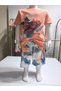Kids Unisex Girls Boys Shorts Bottom Top Set Nursery 100% Cotton Casual Style Design Premium, Orange - 3