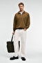 August Men's 100% Cotton Half Zip Collar Pocket Ornamental Label Khaki Sweatshirt - 3