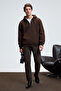 Justus Men's Hooded Kangaroo Pocket Zipper Collar Brown Sweatshirt - 2