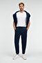 Ansel Men's Elastic Narrow Leg Three-Pocket Soft Organic Cotton Navy Blue Sweatpants - 3