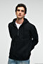 Justus Men's Hooded Kangaroo Pocket Zipper Collar Black Sweatshirt
