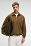 August Men's 100% Cotton Half Zip Collar Pocket Ornamental Label Khaki Sweatshirt