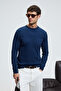 Varex Men's Round Neck Basic Slim Fit Knitwear Indigo Sweater - 3