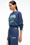 Sorellia Women's Crew Neck Printed Regular Navy Blue Sweatshirt with Corset Waist - 3