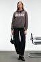 Alirayne Women's Printed Oversize Hooded Kangaroo Pocket Anthracite Sweatshirt - 2