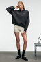 Luxe Women's Color Embroidered and Back Print Detailed Hooded Anthracite Sweatshirt - 5