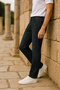 Premium High Quality Men's Classic 5-Pocket High Waist Regular Fit Stretchy Pipe Leg Trousers Dark Green - 8