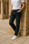Premium High Quality Men's Classic 5-Pocket High Waist Regular Fit Stretchy Pipe Leg Trousers Dark Green