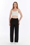 Women's Dabıl Fabric Elastic Waist High Waist Wide Cut Double Pocket Pants
