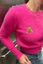 Soft Textured Teddy Bear Embroidered Knit Sweater Aw25Kz0031 - 2