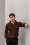 Oversize Thessaloniki Knitted 4 Button Half Placket Comfortable Fit Men's Knitwear Sweater - Brown - 4