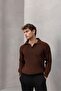Oversize Thessaloniki Knitted 4 Button Half Placket Comfortable Fit Men's Knitwear Sweater - Brown - 6