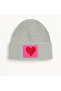 Gray Wool Beret Hat with Red and Pink Heart Punch Detail - 2