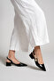 Women's Black Side Buckle Detailed Open Back Pointed Toe Casual Heeled Shoes - 5
