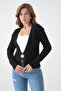 Single Button Detail V-Neck Long Sleeve Reverse Stitched Raised Thread Black Knitwear Cardigan 3481 - 4