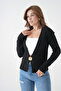 Single Button Detail V-Neck Long Sleeve Reverse Stitched Raised Thread Black Knitwear Cardigan 3481 - 5