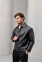 Denzel Buttoned Side Pocket Leather Look Men's Jacket - Black - 5