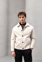 Denzel Buttoned Side Pocket Leather Look Men's Jacket - Beige