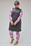 F-1729 Plus Size Long Sleeve Hijab Swimsuit Set - Pink - Gray - 2