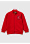 Boy's Red Logo Detailed Front Zippered Ribbed Sweatshirt