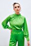 Satin Blouse with Collar Detail - Light Green