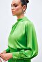 Satin Blouse with Collar Detail - Light Green - 4