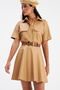 Flared Mini Leather Skirt - Beige - 4