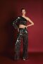 Wide Leg Sequined Trousers - Silver - 2