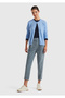 Women's Dark Blue Velvet Trousers with Elastic Waist - 3