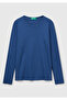 Women's Indigo Blue Basic Crew Neck Long Sleeve T-Shirt - 2
