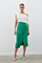 Satin Crepe Skirt with Button Accessories - Green - 3