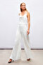 Slit Detailed Satin Trousers - Ecru - 3