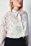 Varaklı Wide Shirt - Ecru-Gold - 5