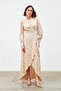 Double Breasted Patterned Long Dress - Beige - 3