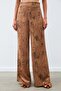 Shiny Patterned Casual Trousers - Brown - 6