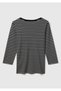 Women's Black 100% Cotton Striped Logo Boat Neck Three Quarter Sleeve T-Shirt - 4