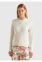 Women's Cream 100% Cashmere Round Neck Plain Sweater